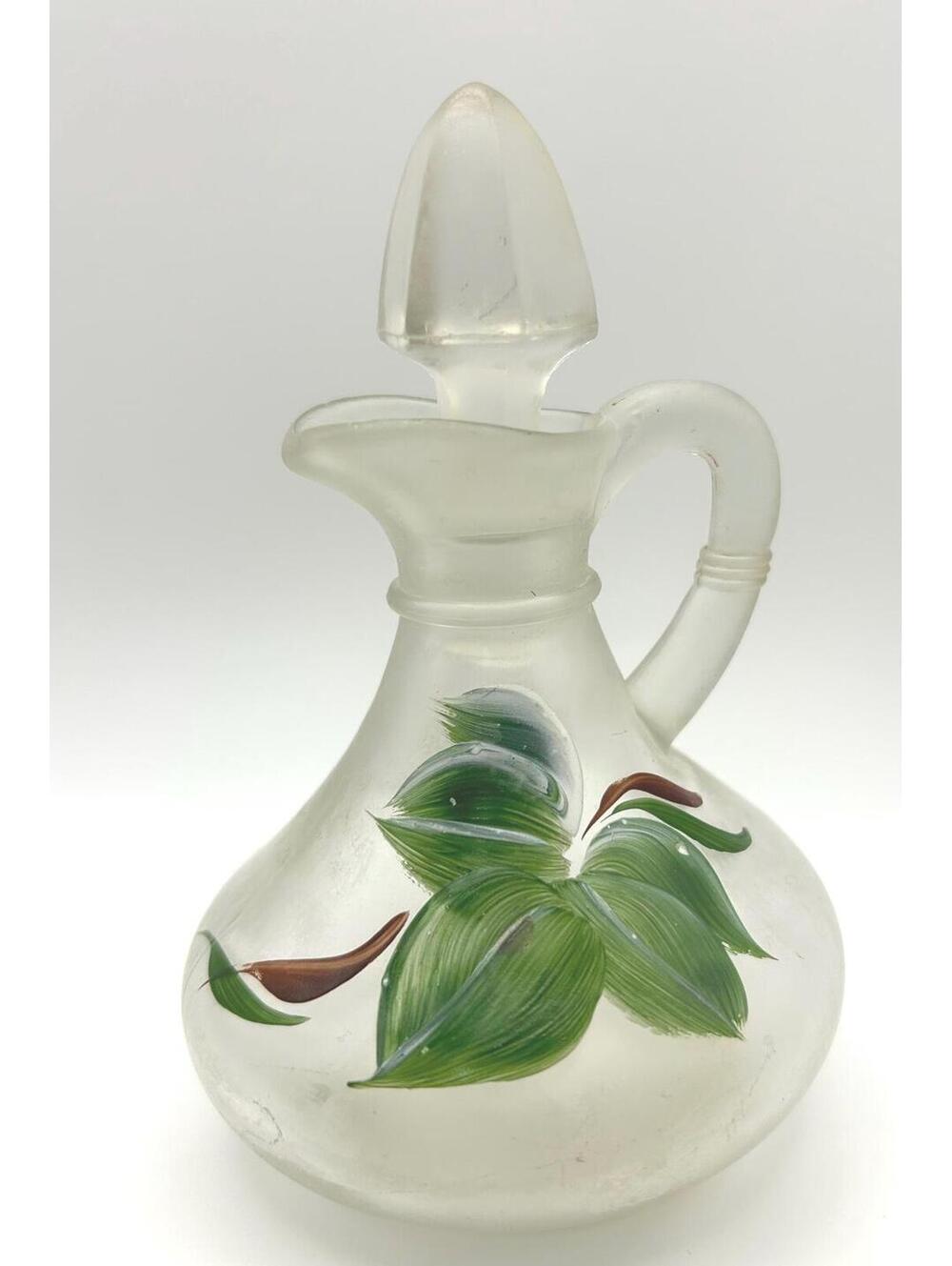 Hazel Atlas Hand Painted Satin Glass Cruet and Stopper